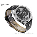 Cagarny Creative Man Watch Belt Dual Time Zone Large Dial Wristwatch Quartz 6822